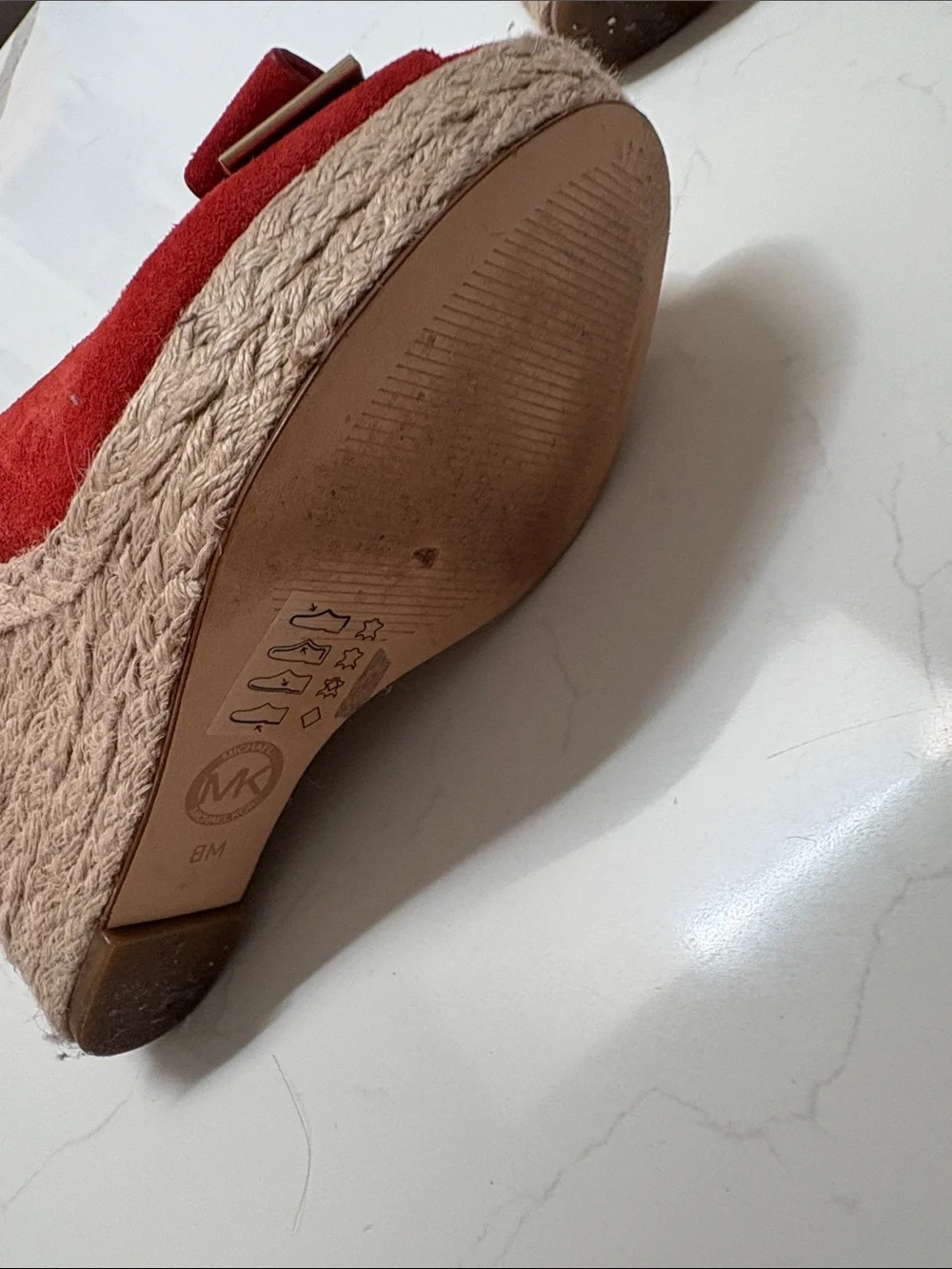 Michael Kors Red Suede Peep-Toe Espadrille Wedges with Bow